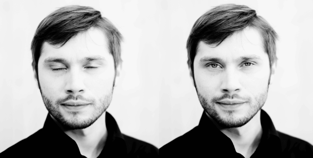 Caspar Schjelbred, eyes closed and eyes open.